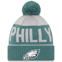 Men's Philadelphia Eagles New Era Gray/Midnight Green Super Bowl LII Champions Philly Cuffed Knit Hat with Pom 3095900